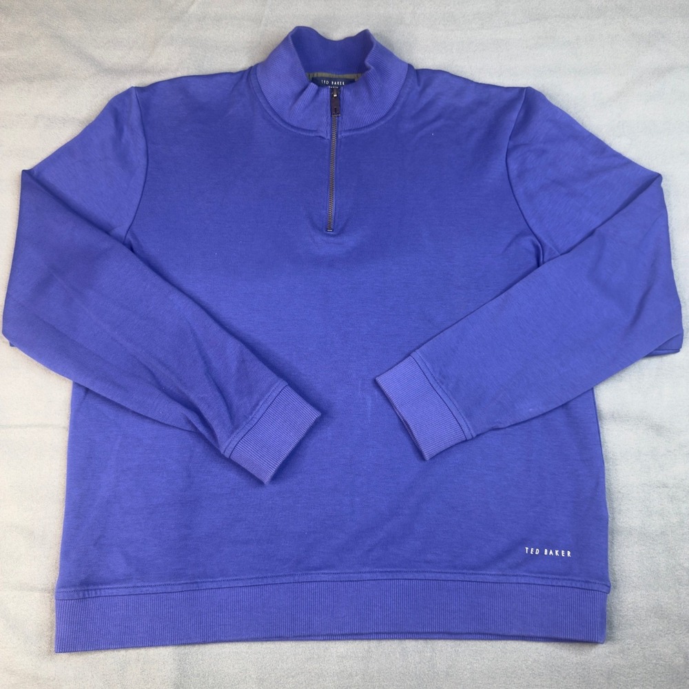 Ted Baker Antram Quarter Zip Pullover Size 5 XL Blue Cotton Blend Sweater Mens - Picture 1 of 9